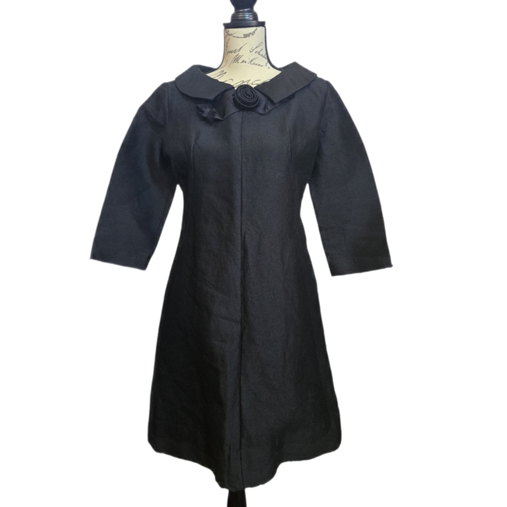 Leslie Faye 60s Black A-Line Dress with Decorative Collar Sz S-M